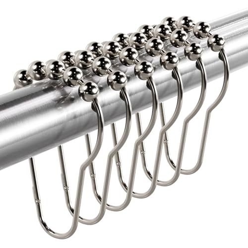 Titanker Shower Curtain Hooks Rings, Rust-Resistant Metal Shower Curtain Hooks for Bathroom Shower Rods Shower Hooks Shower Rings for Curtain - Set of 12, Nickel - Image 1