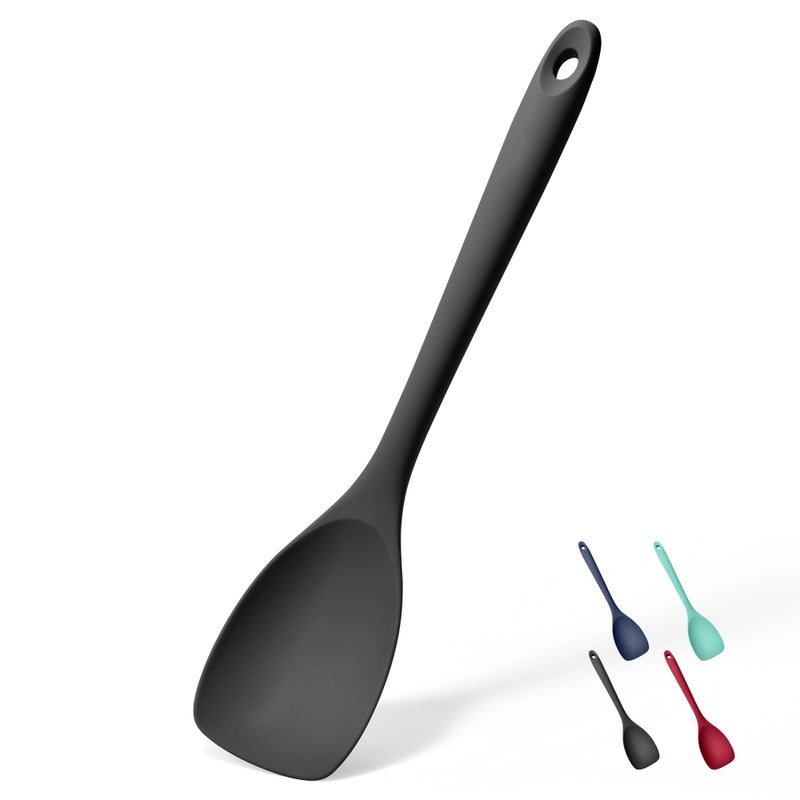 Doosu Silicone Spoon Spatula, 600ÂºF Heat-Resistant Food Grade Rubber Spoonula with Seamless Design, Non-Stick Flexible Scraper Kitchen Cooking Spoon Baking Tool for Mixing, Scraping (Black) - Image 1