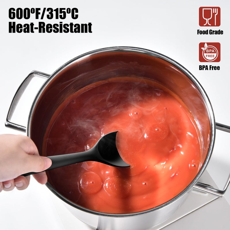 Doosu Silicone Spoon Spatula, 600ÂºF Heat-Resistant Food Grade Rubber Spoonula with Seamless Design, Non-Stick Flexible Scraper Kitchen Cooking Spoon Baking Tool for Mixing, Scraping (Black) - Image 3