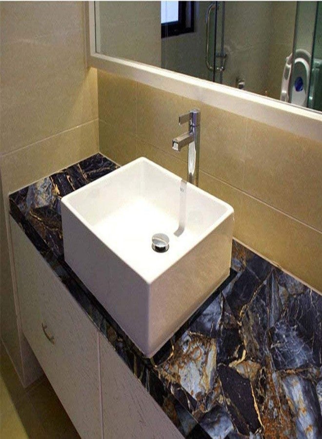 UPREDO Blue Stone Adhesive Marble Paper Granite Look Marble Effect Gloss Vinyl Peel and Stick Countertops Covering Sticker Sheet Roll 15.8inch by 79inch (15.8inch X 138inch, Blue Stone) - Image 4