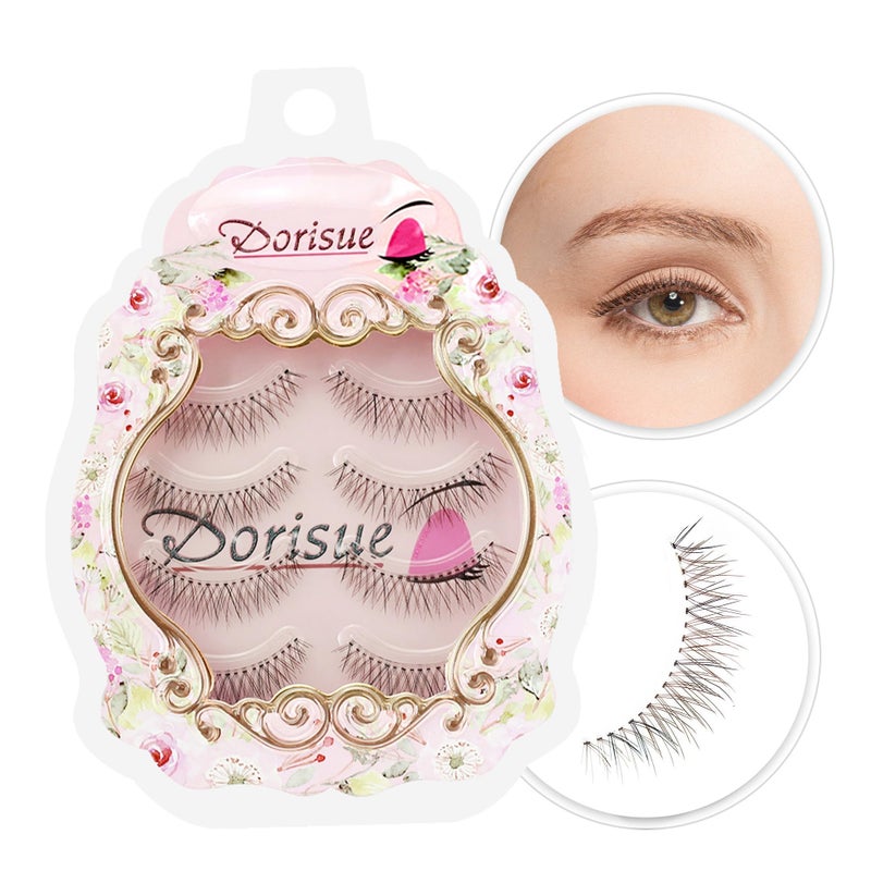 Dorisue 3D False Eyelashes Extensions 3 Black and Brown Mink Lashes Strip with Volume eyelashes pack for Womens Makeup Handmade Soft 4 lashes pack