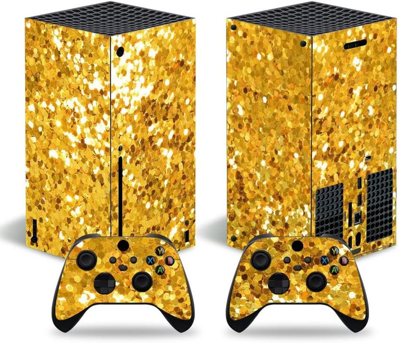 Xbox Series X Stickers Full Body Vinyl Skin Decal Protective Cover for Microsoft Xbox Series X Console and Controllers (Series X disc Gold)