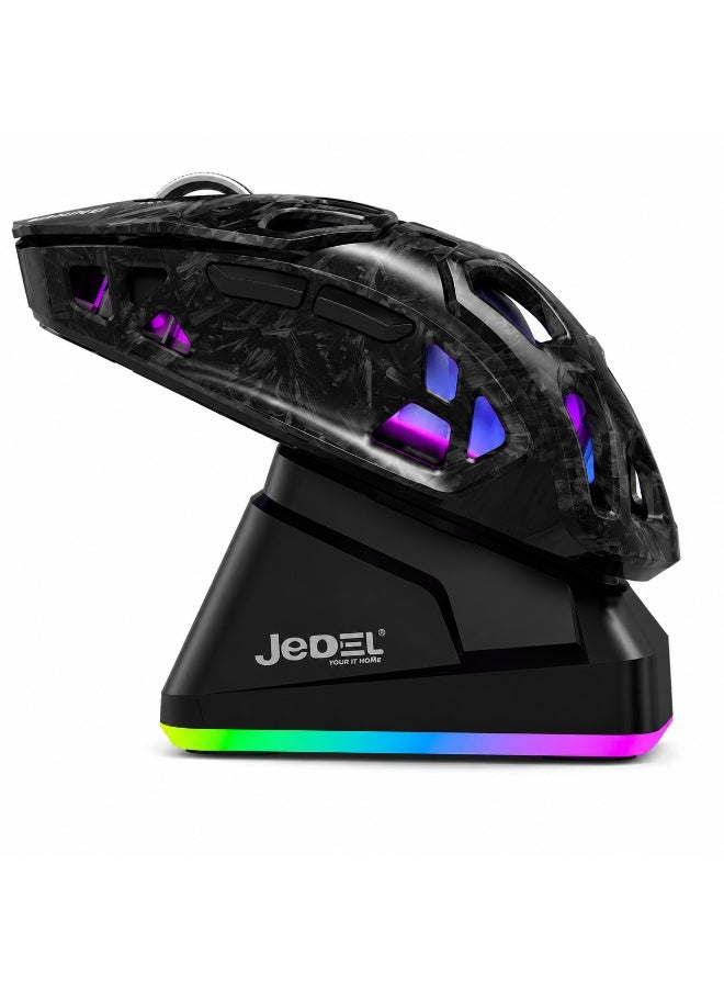 JeDEL GWH-111 Tri-Mode Wireless RGB Gaming Mouse – 12000 DPI, PAW3311 Sensor, 1000Hz Polling Rate, RGB Charging Dock - Image 1