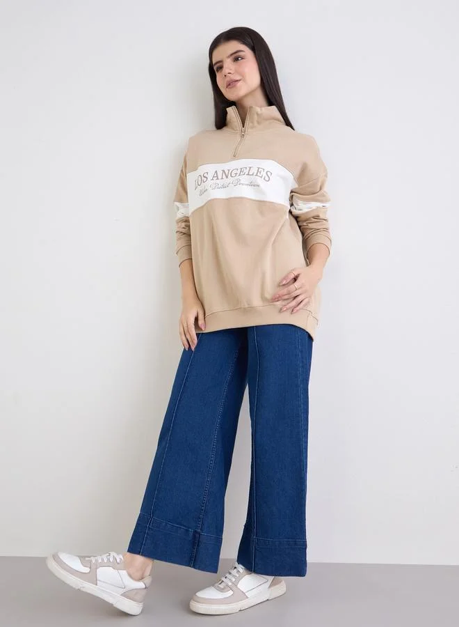 ستايلي سويت شيرت طويل بطبعة كتابة