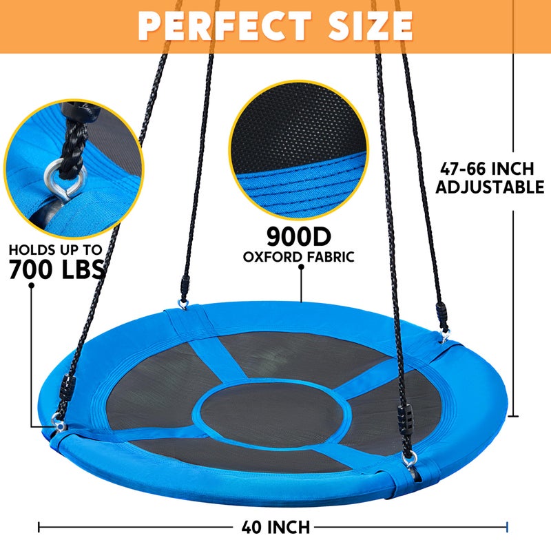 TURFEE 40 inch Saucer Tree Swing 900Lb Weight Capacity, Waterproof Swing Seat for Kids Outdoor with Hanging Straps Playground Outdoor Backyard(Blue) - Image 2