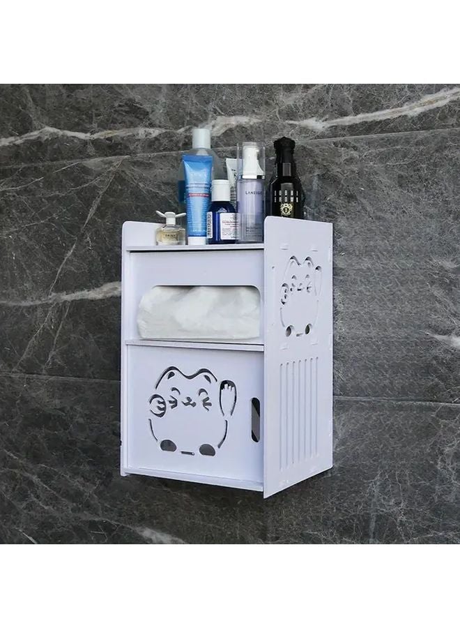 Double Layer Lucky Cat Toilet Paper Holder Wall Mounted No Drilling Bathroom Storage - Image 1
