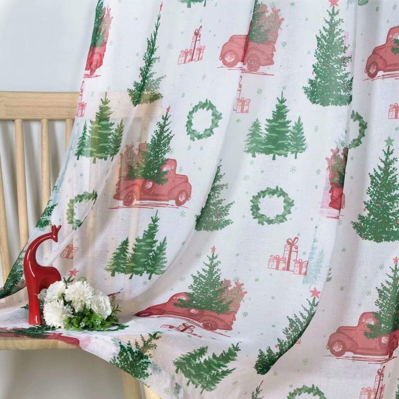 LORDTEX Christmas Sheer Curtains for Living Room and Bedroom - Textured Faux Linen White Sheer Curtains, Semi Voile Light Filtering Grommet Top Drapes, 52 x 95 Inches Long, Set of 2 Curtain Panels - Image 5