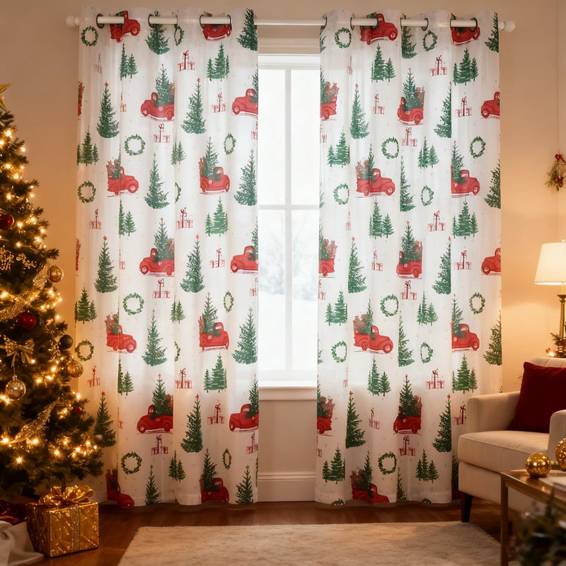 LORDTEX Christmas Sheer Curtains for Living Room and Bedroom - Textured Faux Linen White Sheer Curtains, Semi Voile Light Filtering Grommet Top Drapes, 52 x 95 Inches Long, Set of 2 Curtain Panels - Image 2