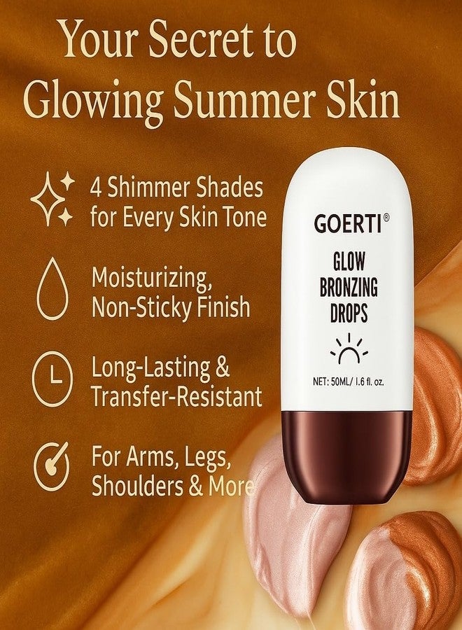 GOERTI Body Shimmer Oil - Liquid Highlighter for Glowing Skin, Waterproof & Long-Lasting Body Makeup for Face, Arms, Legs & Shoulders, Bronze Illuminating Glow Lotion, 1.6 Fl Oz (03#/ Deep Bronze Glow, 50ml) - Image 5