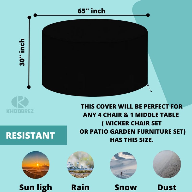 KHOOBREZ Indoor Outdoor Table Cover 4 Chair 1Middle Patio Dust Waterproof Covers Garden Furniture Balcony Living Room Table Set Cover Black - Image 2