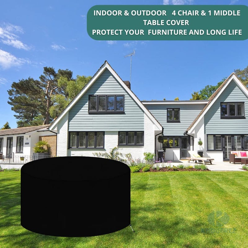 KHOOBREZ Indoor Outdoor Table Cover 4 Chair 1Middle Patio Dust Waterproof Covers Garden Furniture Balcony Living Room Table Set Cover Black - Image 5