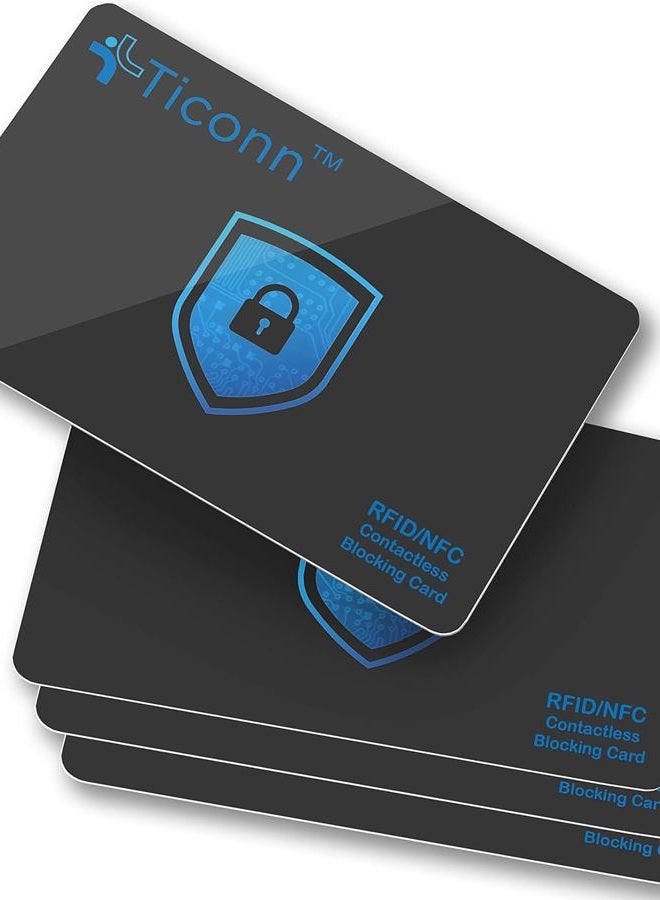 TICONN RFID Blocking Cards - 4 Pack, Premium Contactless NFC Debit Credit Card Passport Protector Blocker Set for Men & Women, Smart Slim Design Perfectly fits in Wallet/Purse (4) - Image 1