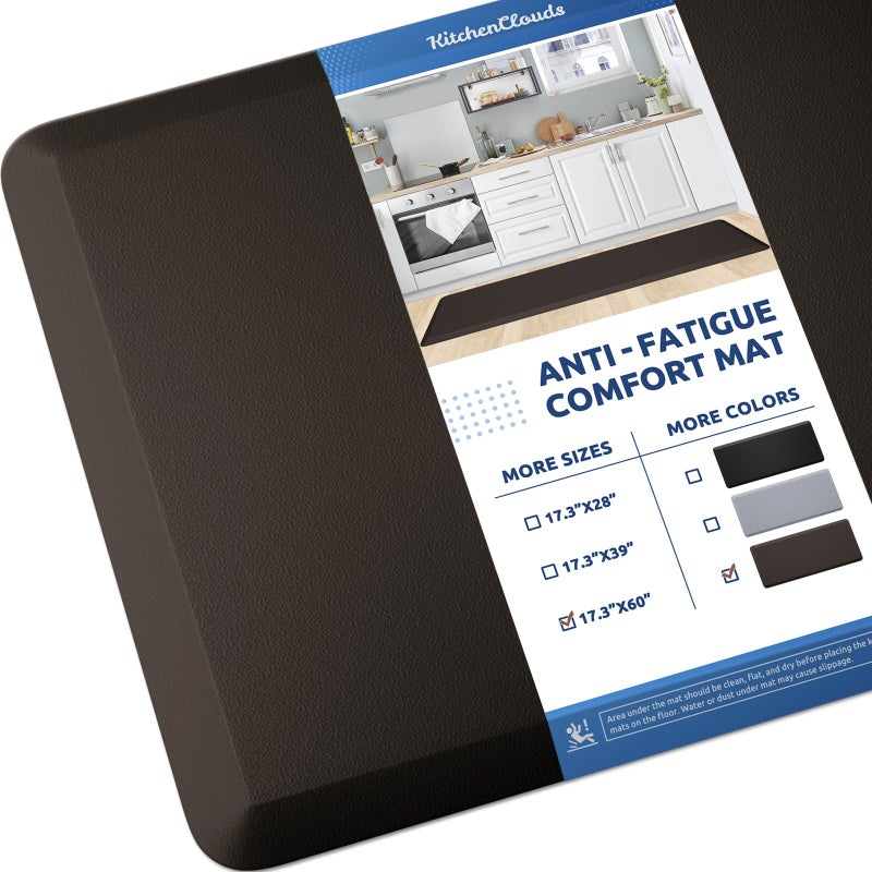 KitchenClouds Kitchen Mat Cushioned Anti Fatigue Kitchen Rug 17.3"x60" Water Resistant Non Slip Kitchen Rugs and Mats Standing Desk Mat Comfort Floor Mats for Kitchen House Sink Office (Chocolate) - Image 1