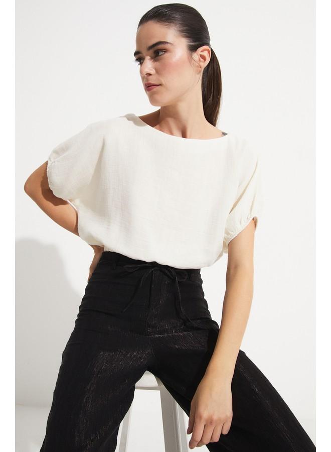 جون بلوزة قطنية قصيرة نسائية يونيو - لون إكرو - Image 1