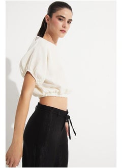JUNE June Women 100% Cotton Crop Blouse Ecru  - Image 2