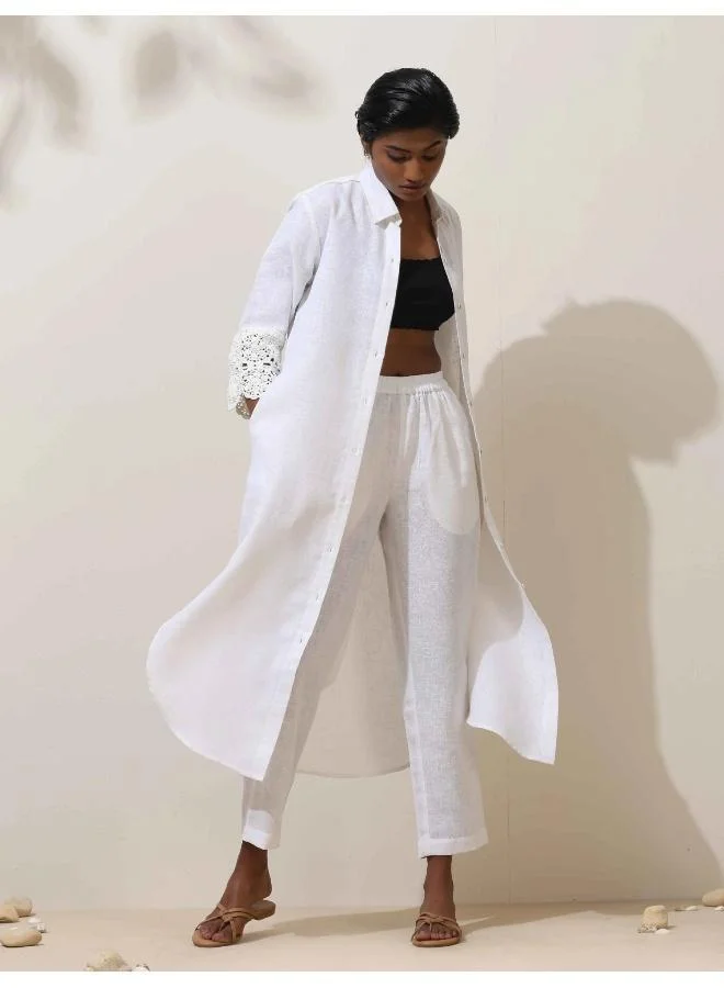 ترو برونز trueBrowns Luna White Crochet Natural Cotton Kurta Pant Set