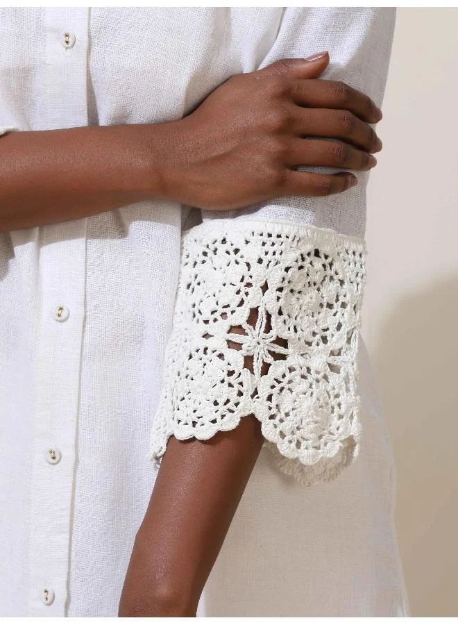 trueBrowns trueBrowns Luna White Crochet Natural Cotton Kurta Pant Set
