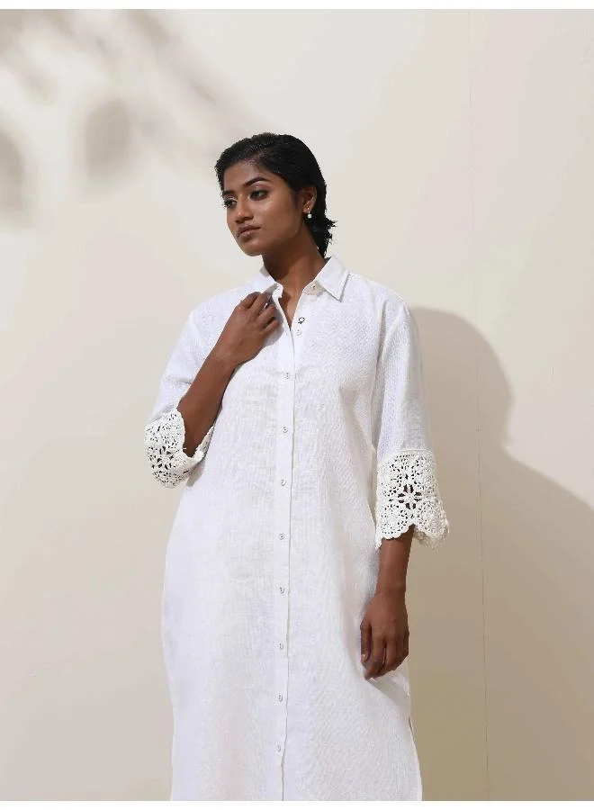 trueBrowns trueBrowns Luna White Crochet Natural Cotton Kurta Pant Set