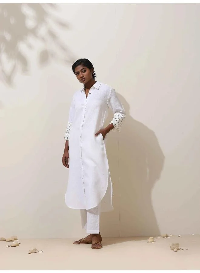trueBrowns trueBrowns Luna White Crochet Natural Cotton Kurta Pant Set