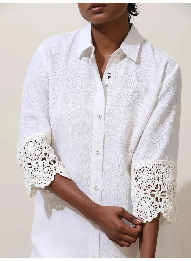 trueBrowns trueBrowns Luna White Crochet Natural Cotton Kurta Pant Set