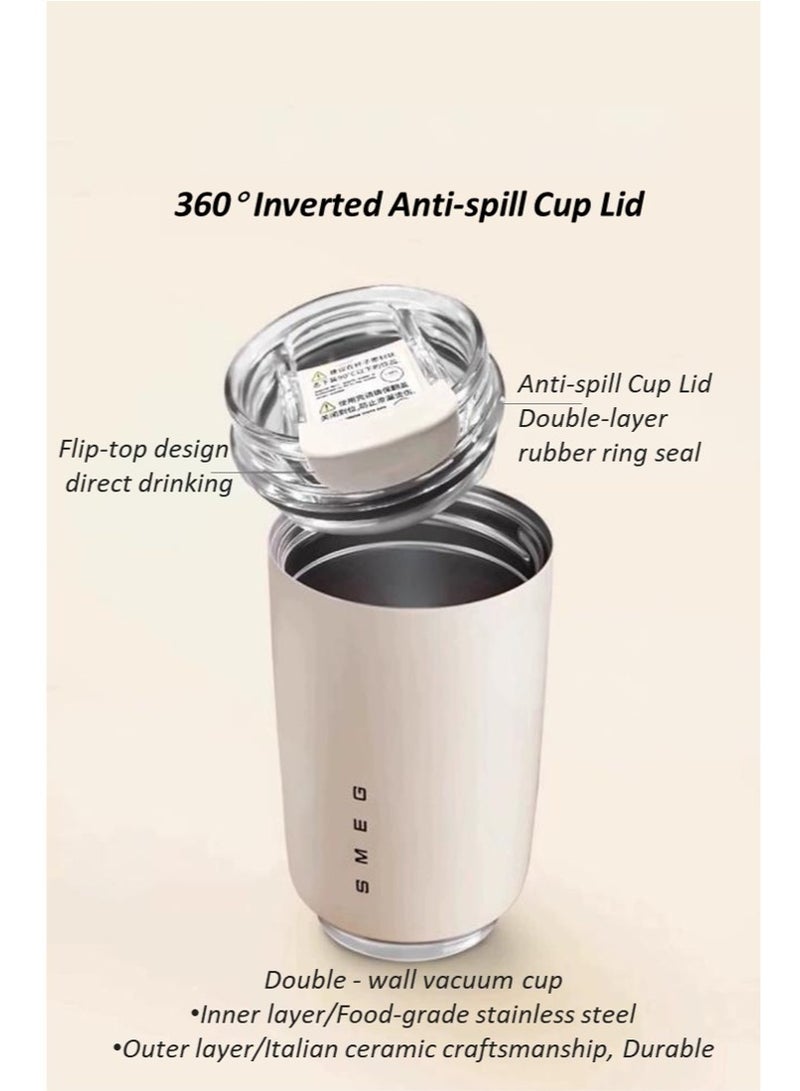 سميج كوب قهوة للسفر، كوب مشروبات معزول بغطاء مانع للتسرب، كوب قهوة طويل الأمد مع غطاء، كوب قهوة أبيض معزول للسفر - Image 4