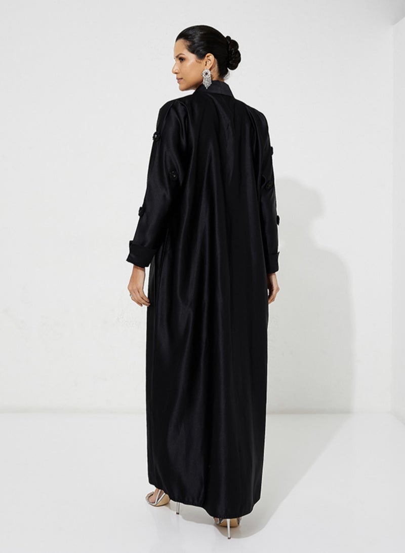 Rosette Abaya Abaya with flowers  Embroidery Jacket Style  - Image 3