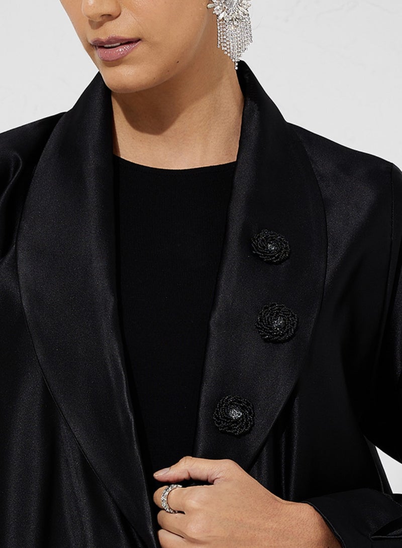 Rosette Abaya Abaya with flowers  Embroidery Jacket Style  - Image 2