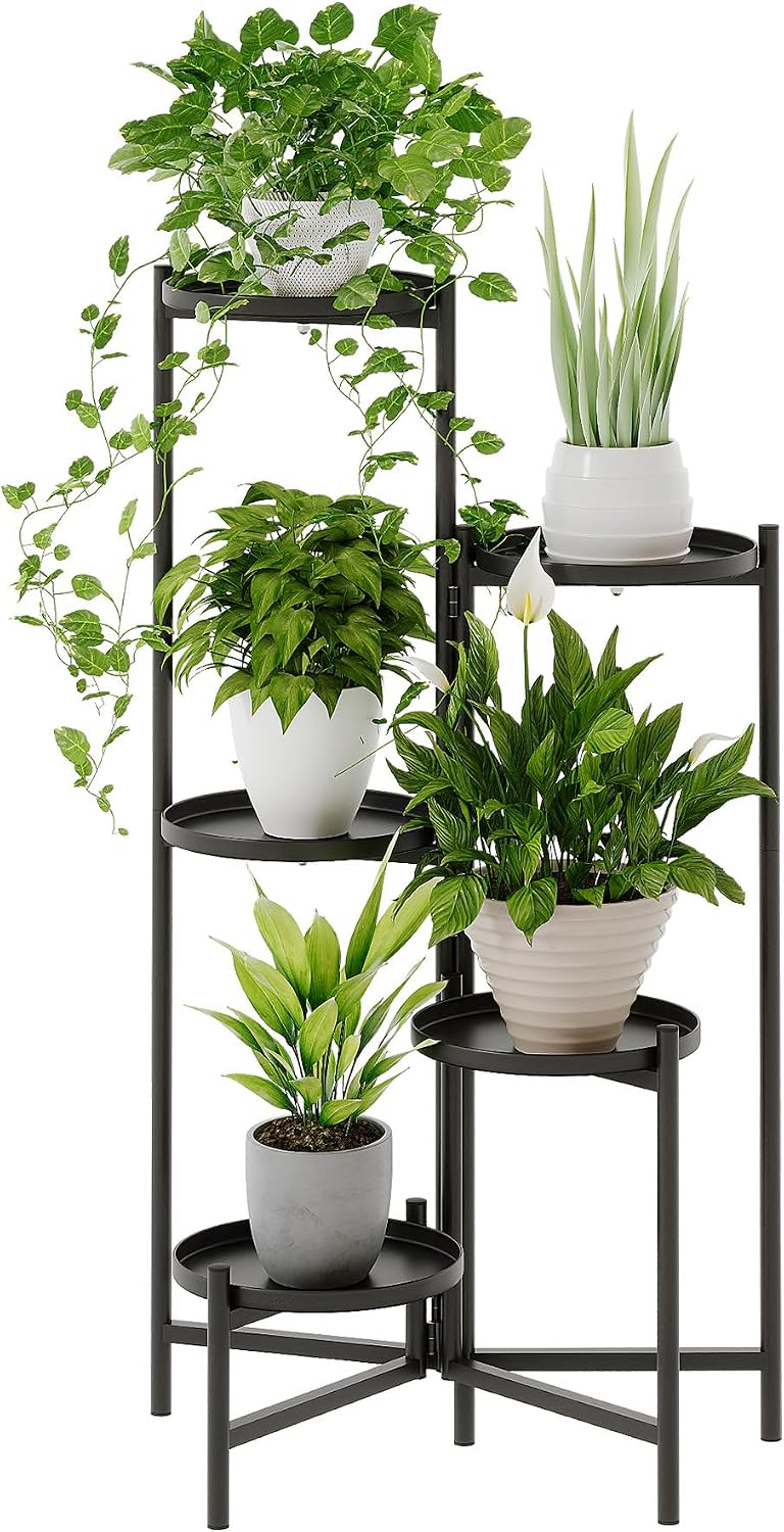 Bamworld 5 Tier Metal Plant Stand Indoor Outdoor, Foldable Tall Flower Pot Stands for Multiple Plants, Corner Tiered Heavy Duty Plant Shelf for Patio Garden Balcony Living Room Eid al-Adha Gift - Image 1