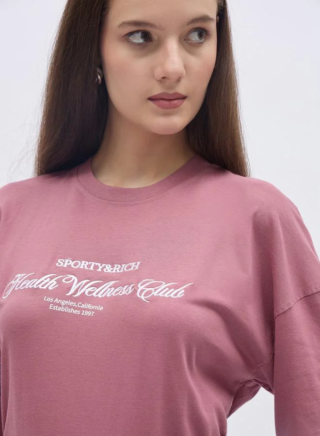 Styli Embroidered Slogan Oversized 100% Cotton T-Shirt