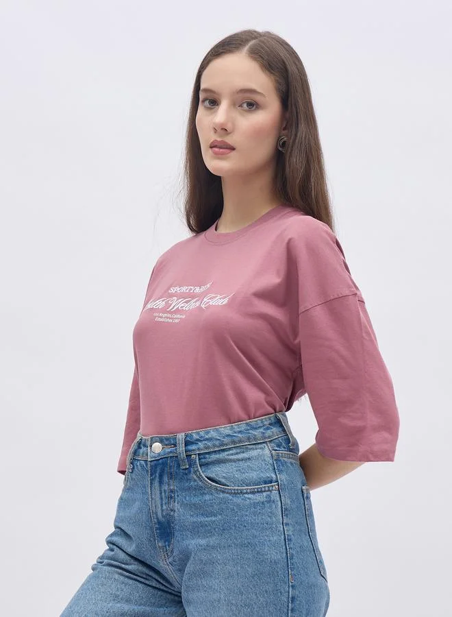 Styli Embroidered Slogan Oversized 100% Cotton T-Shirt