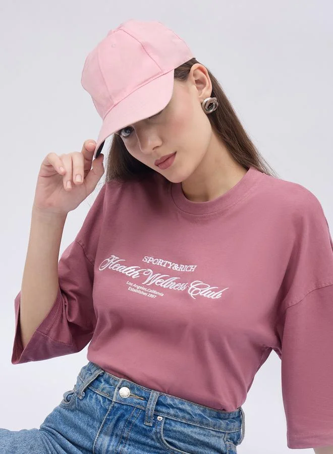 Styli Embroidered Slogan Oversized 100% Cotton T-Shirt
