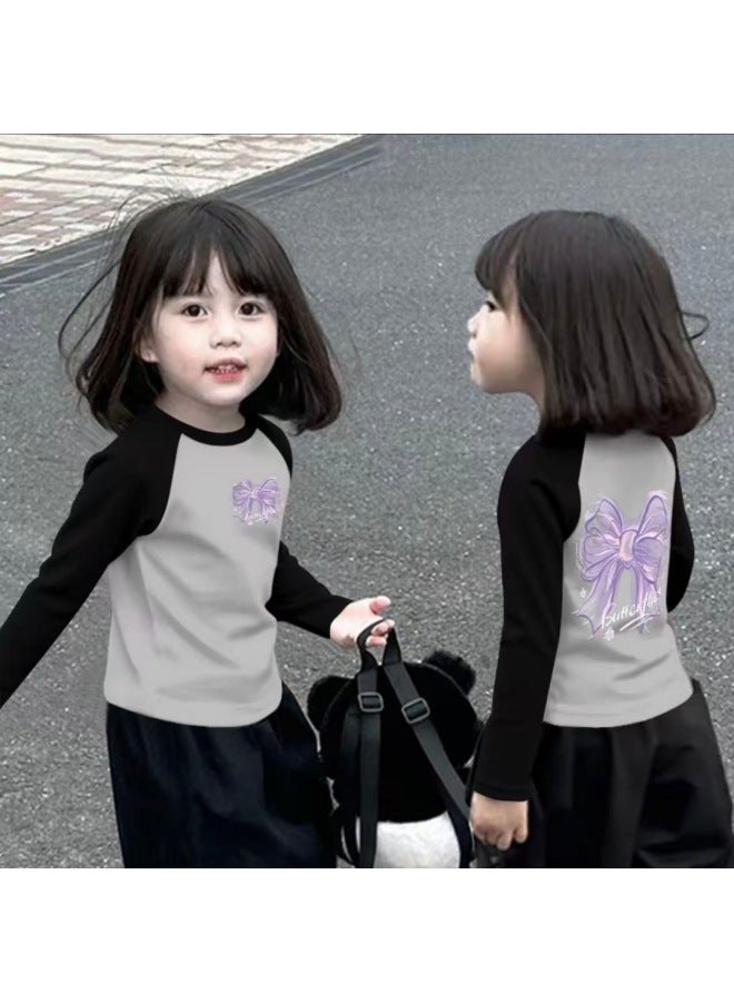 Girls Spring And Autum Pure Cotton Long-sleeved T-shirt New Medium And Large Children's Round Neck Color Matching Sweet And Cute Bottoming Shirt