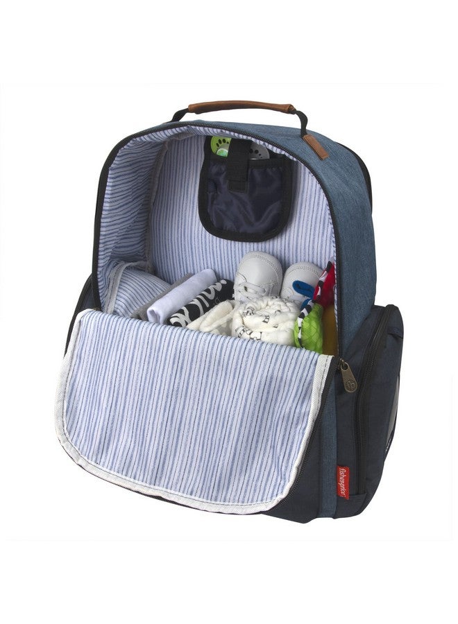 Fisher-Price Fisher-Price Multi-Pocket Multifunction Baby Essentials Travel Diaper Bag Backpack with Matching Changing Pad, Insulated Bottle Pocket, Wipes Case and Stroller Straps in Large Unisex Blue River - Image 1