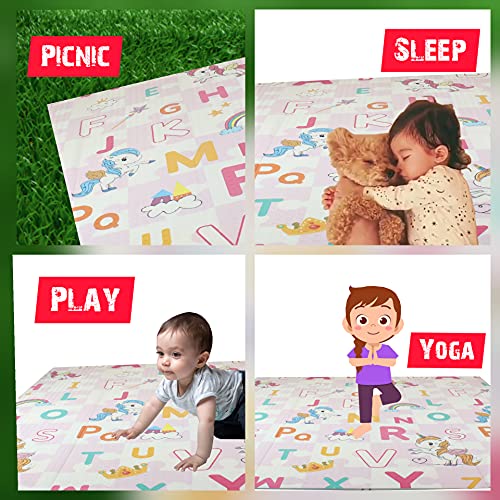 Vic Kid® Baby Play Mat/Foldable Crawling Mat/Medium Size Foam/Double Sides Multi-Purpose Water Proof. (5.8 X 5.15Ft) (Side A- Fly Horse + Pink Elephant)… - Image 5