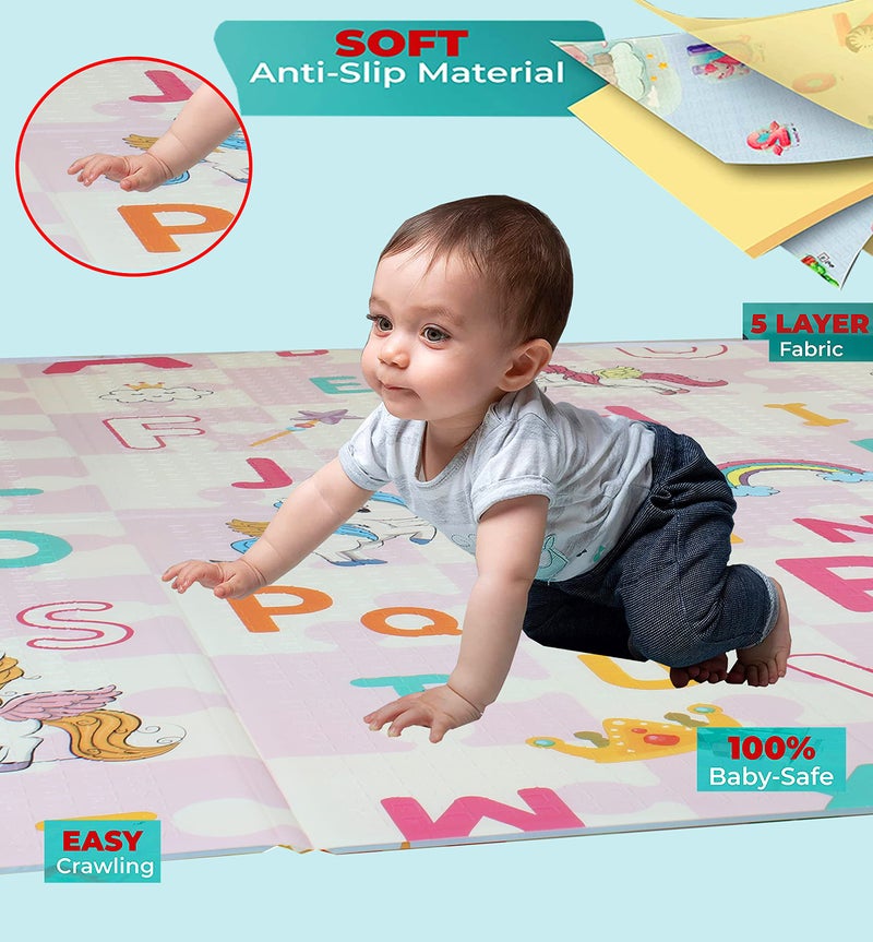 Vic Kid® Baby Play Mat/Foldable Crawling Mat/Medium Size Foam/Double Sides Multi-Purpose Water Proof. (5.8 X 5.15Ft) (Side A- Fly Horse + Pink Elephant)… - Image 4