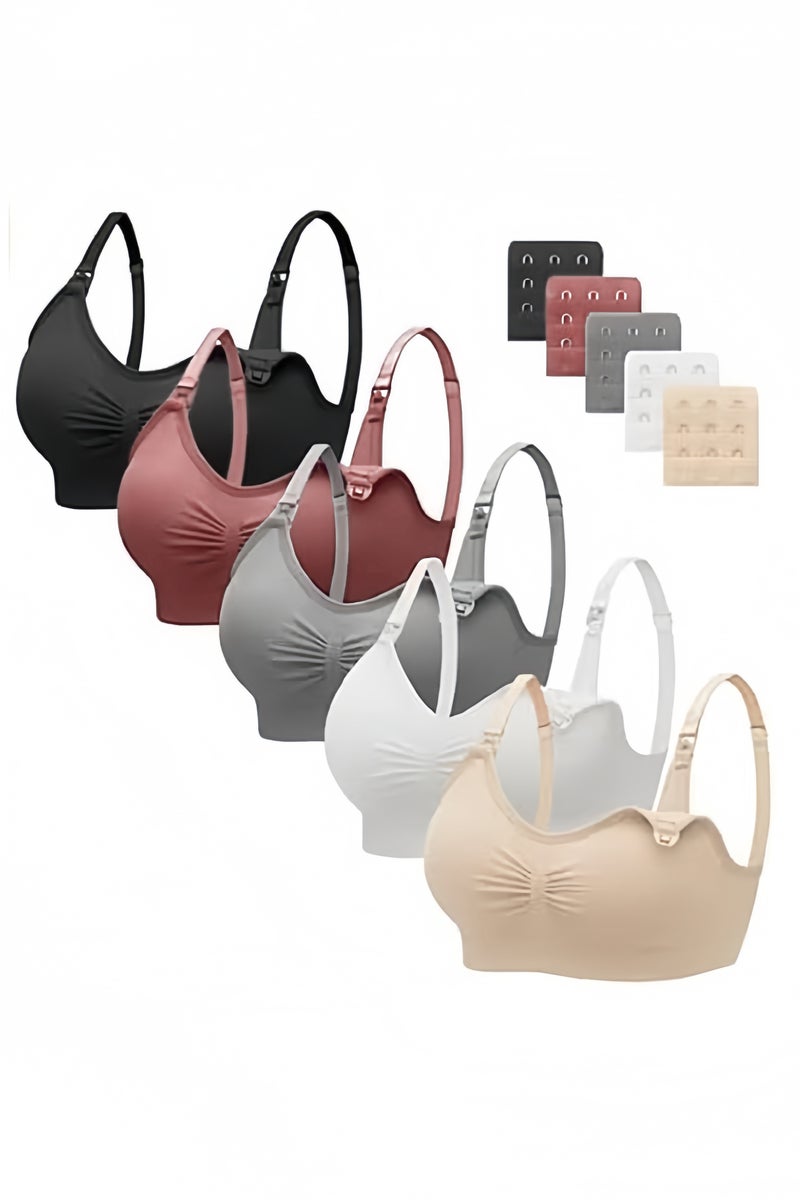 Nursing Bra 5 Pack Womens Maternity Breastfeeding Bra Seamless Wireless Sleep Bra with Bra Extenders - Image 1