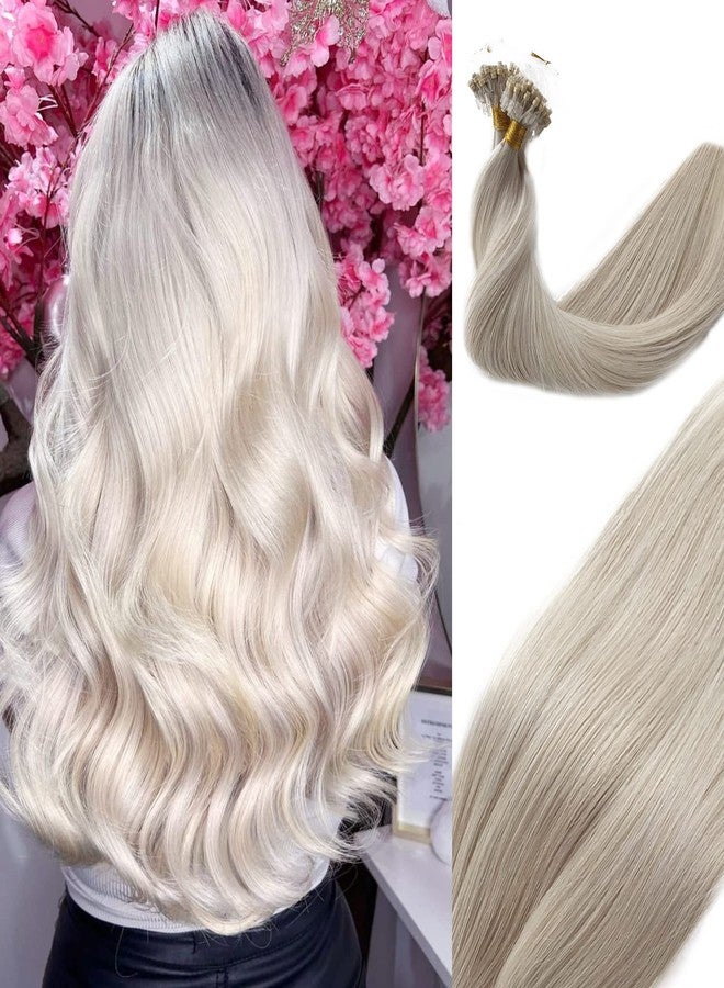 Smavida Ice white Micro Loop Human Hair Extensions for White Women 18 Inch Straight White Blonde Hair Extensions 9A Brazilian Micro Ring 50g/50s Per Pack Microlink 100% Real Human Hair Extension - Image 1