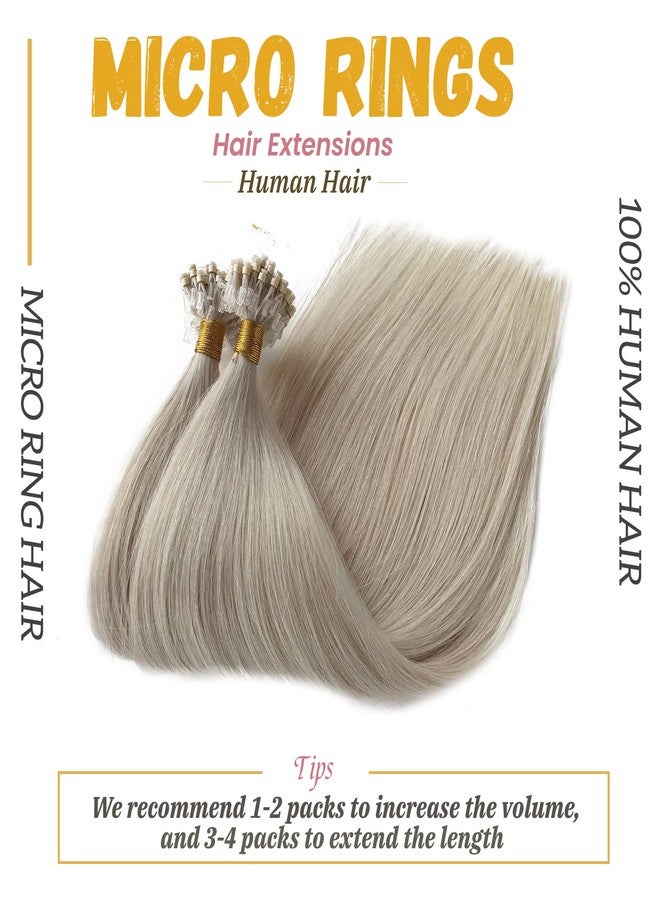 Smavida Ice white Micro Loop Human Hair Extensions for White Women 18 Inch Straight White Blonde Hair Extensions 9A Brazilian Micro Ring 50g/50s Per Pack Microlink 100% Real Human Hair Extension - Image 4