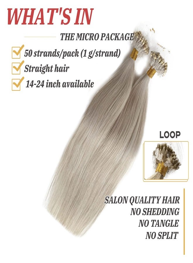 Smavida Ice white Micro Loop Human Hair Extensions for White Women 18 Inch Straight White Blonde Hair Extensions 9A Brazilian Micro Ring 50g/50s Per Pack Microlink 100% Real Human Hair Extension - Image 2