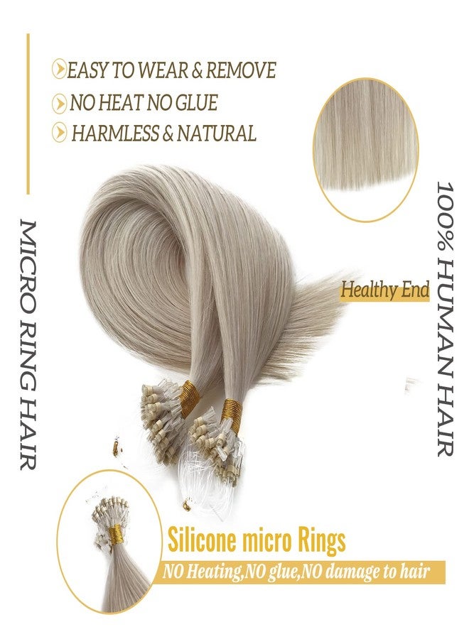 Smavida Ice white Micro Loop Human Hair Extensions for White Women 18 Inch Straight White Blonde Hair Extensions 9A Brazilian Micro Ring 50g/50s Per Pack Microlink 100% Real Human Hair Extension - Image 3