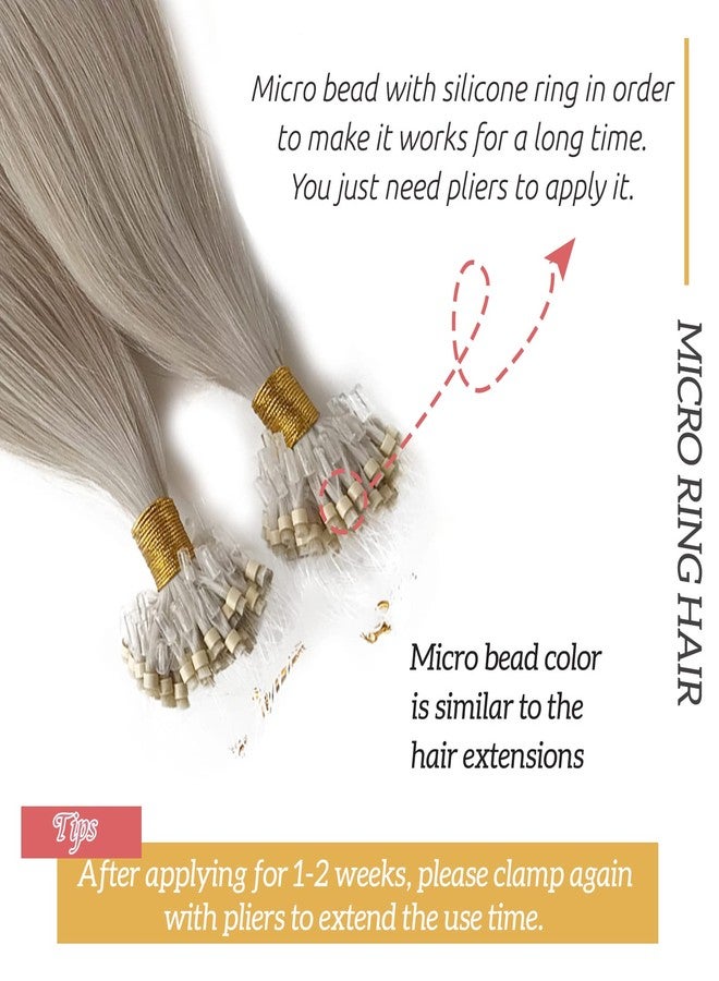 Smavida Ice white Micro Loop Human Hair Extensions for White Women 18 Inch Straight White Blonde Hair Extensions 9A Brazilian Micro Ring 50g/50s Per Pack Microlink 100% Real Human Hair Extension - Image 5