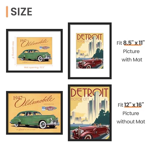 upsimples 12x16 Picture Frame, Display Pictures 8.5x11 with Mat or 12x16 Without Mat, Wall Hanging Photo Frame, Black, 1 Pack - Image 3
