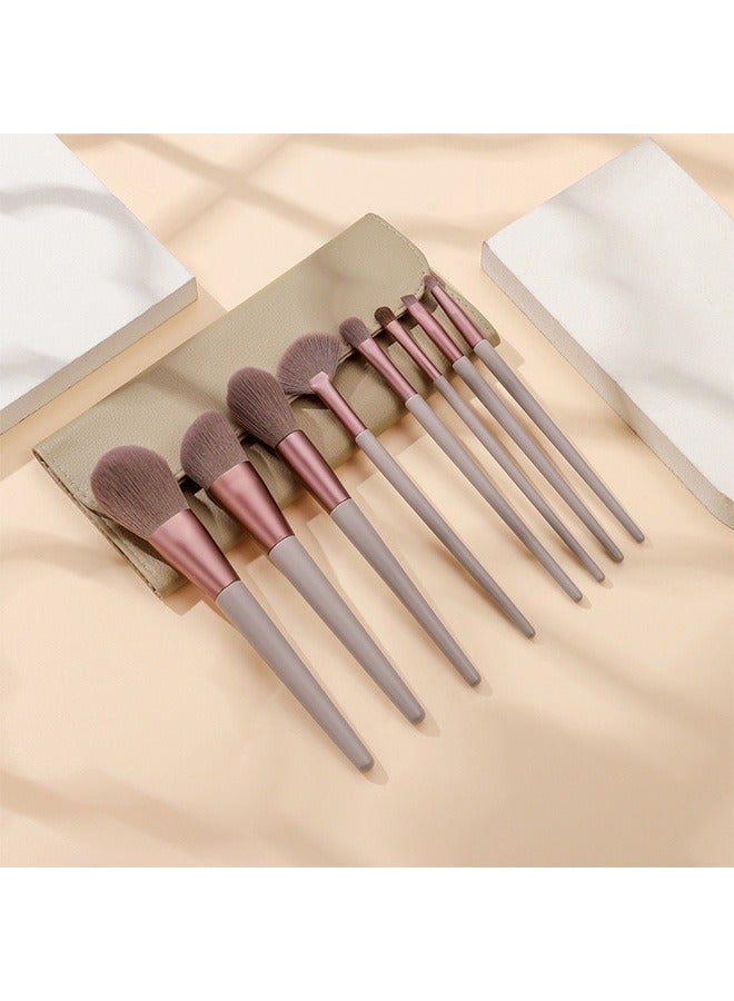 general 8 Piece Makeup Brush Set with PU Bag Milk Tea Color - Image 1