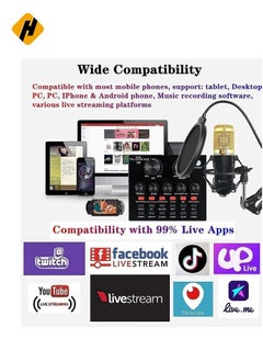 HuHa Microphone,Live Sound Card & BM800 Suspension Microphone Kit Broadcasting Recording Condenser Microphone Set Intelligent Volume Audio Mixer Sound Card for Computer PC Live Sound  - Image 2