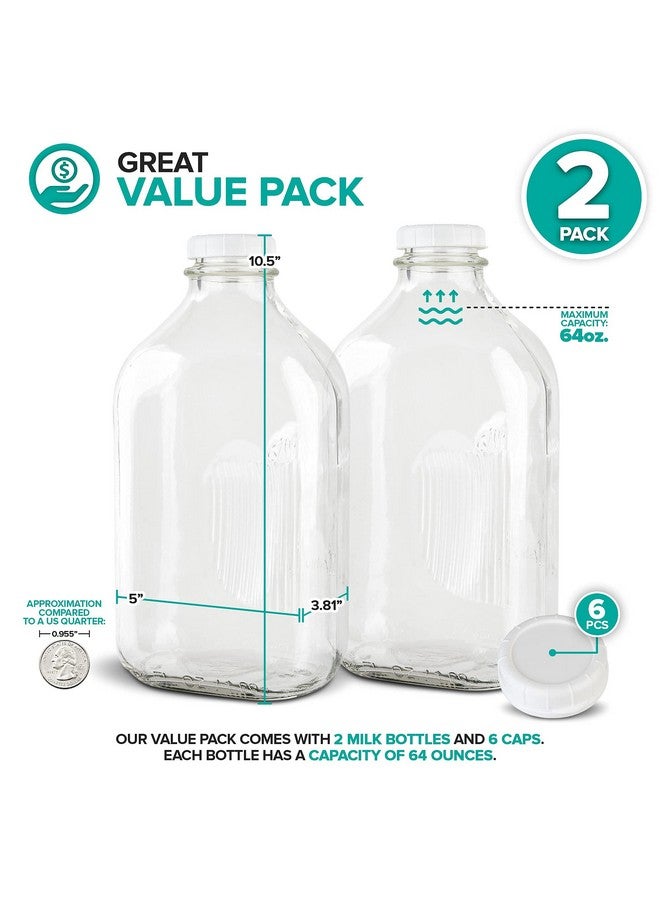 Stock Your Home Stock Your Home 64-Oz Glass Milk Jugs with Caps (2 Pack) - 64 Ounce Food Grade Glass Bottles - Dishwasher Safe - Bottles for Milk, Buttermilk, Honey, Tomato Sauce, Jam, Barbecue Sauce - Image 1