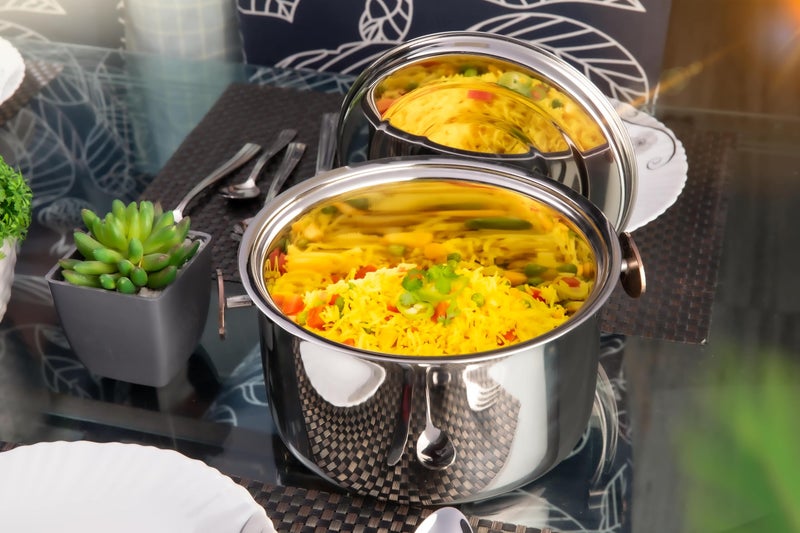 FNS Marbella Stainless Steel Double Walled Insulated Designer Casserole with Lid | Marbel Finsh | Odour Free | BPA Free | Ideal for Curry Rice Chappati | Easy to Carry | Easy to Store (3000ml) - Image 1
