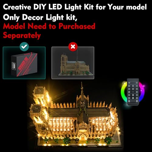 LocoLee Light Kit Compatible with Lego Notre Dame Cathedral Architecture 21061 Creative Lighting Set Accessories Compatible with Lego Paris Notre Dame 21061 Set No Models Only Light RC Version - Image 5
