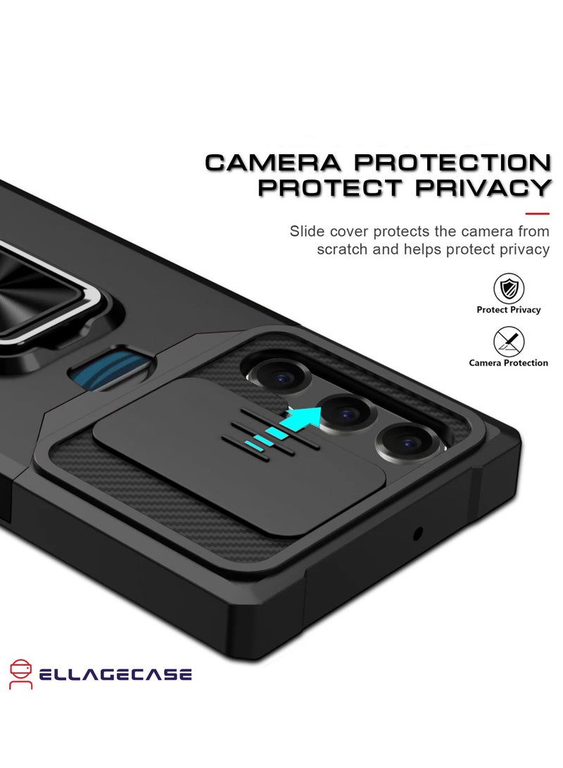 ELLAGECASE حافظة مقاومة للصدمات مع فتحة بطاقة، قاعدة وحماية كاميرا قوية لجهاز سامسونج جالاكسي S25 ألترا – تشمل لوحة معدنية مخفية - Image 3