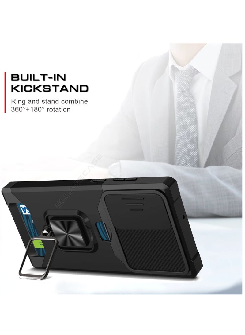ELLAGECASE حافظة مقاومة للصدمات مع فتحة بطاقة، قاعدة وحماية كاميرا قوية لجهاز سامسونج جالاكسي S25 ألترا – تشمل لوحة معدنية مخفية - Image 4