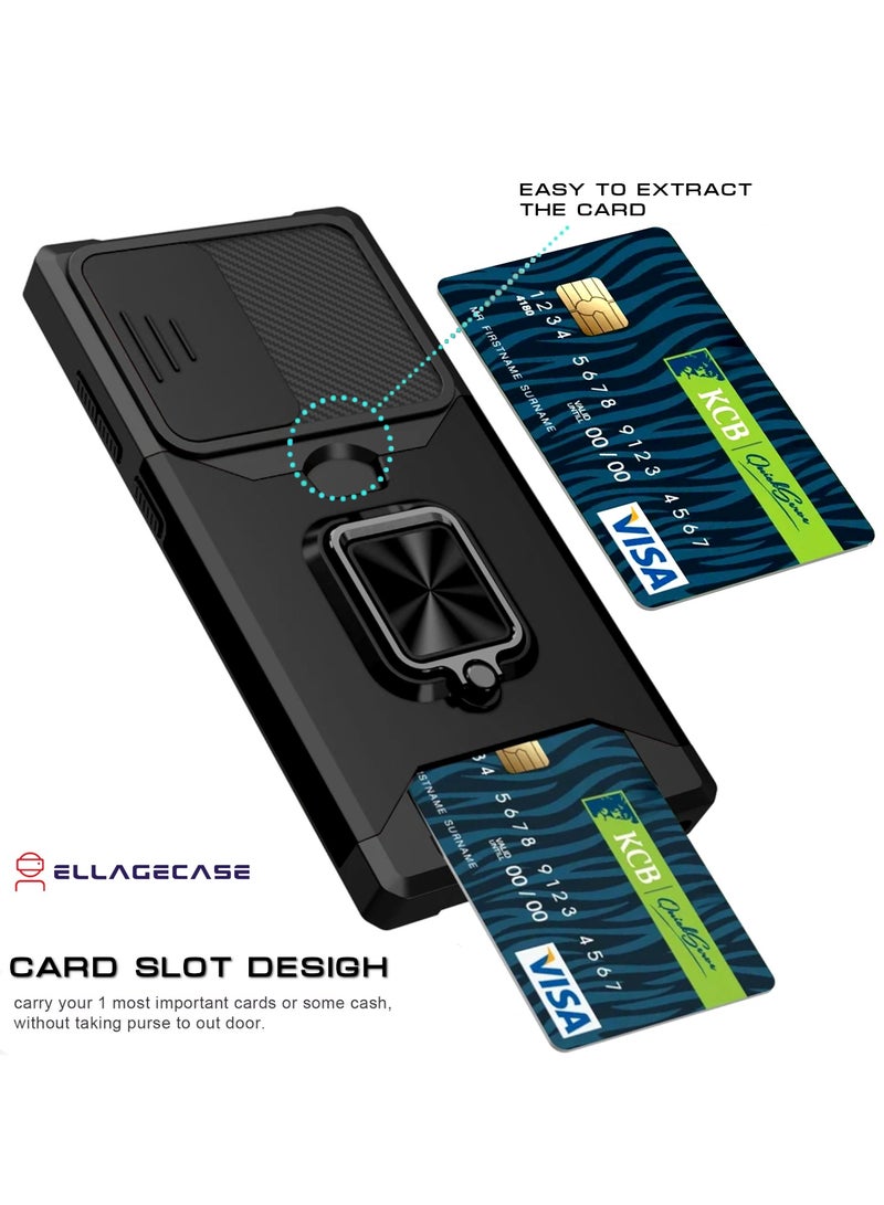 ELLAGECASE حافظة مقاومة للصدمات مع فتحة بطاقة، قاعدة وحماية كاميرا قوية لجهاز سامسونج جالاكسي S25 ألترا – تشمل لوحة معدنية مخفية - Image 5